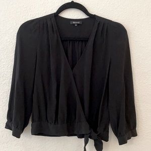 Madewell Cropped Silk Wrap Top